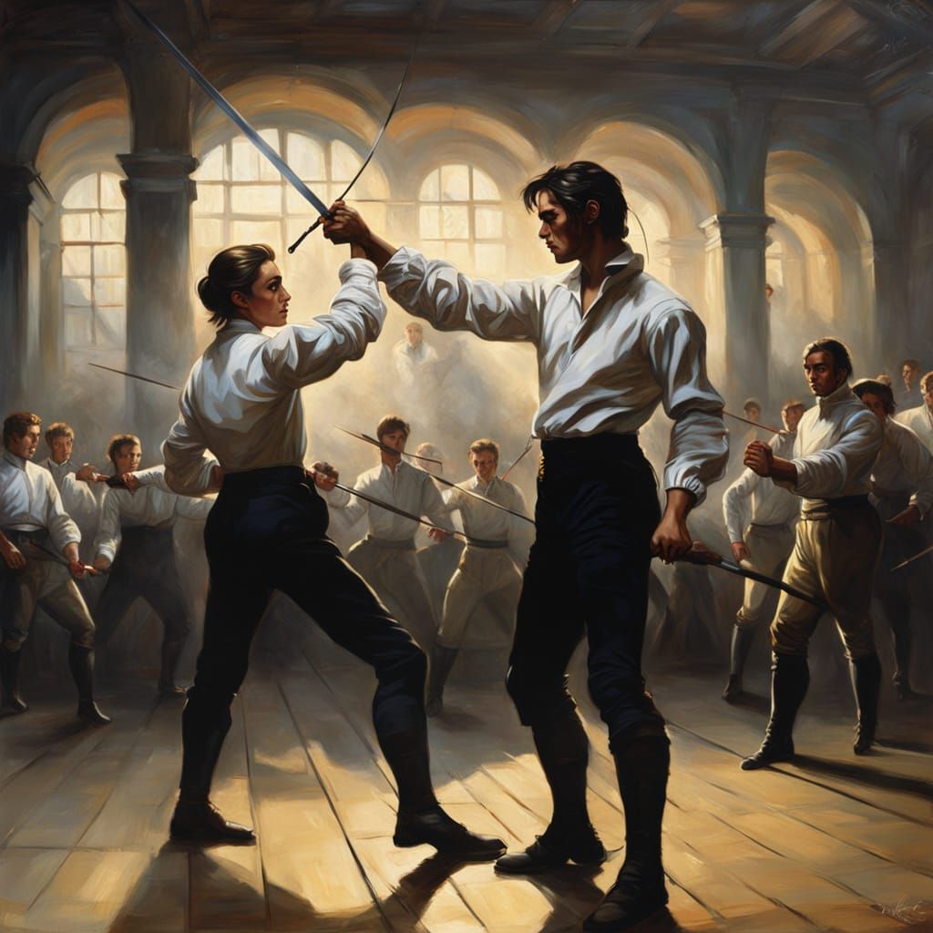 Aristocrat Duels Revolutionary in Neo-Classical Oil Painting