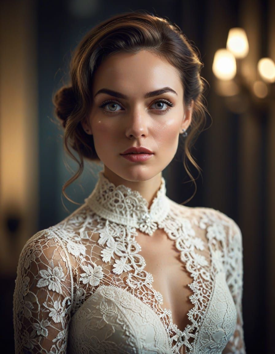 Elegant Woman in Lacy Outfit: High Fashion Photography