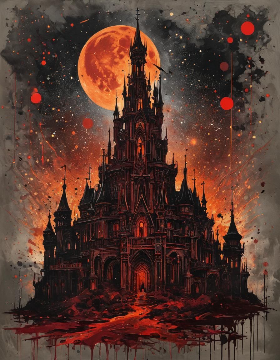 Psychedelic Tarot Castle in Deep Space, Impasto Painting