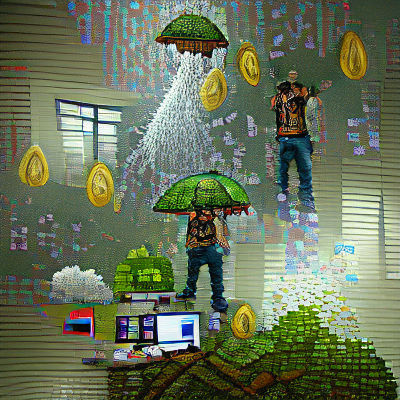 Money Raining in HDR Pixel Art Style