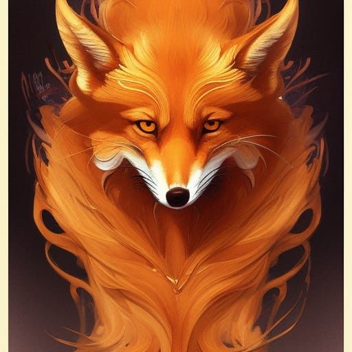 Golden Nine-Tailed Fox Portrait in Detailed Art Style