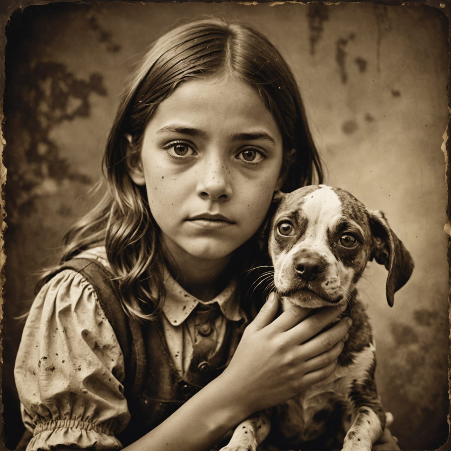 Girl and Pet in Sepia Vintage Photo