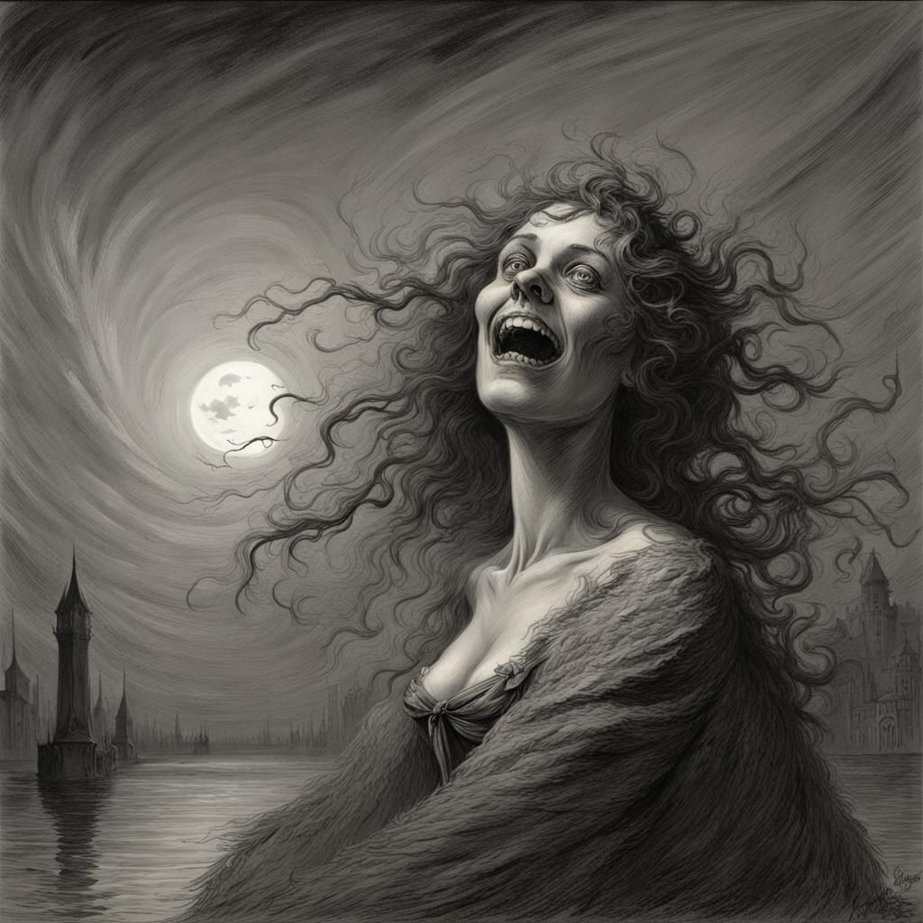 Happy Woman in Dark Horror Style