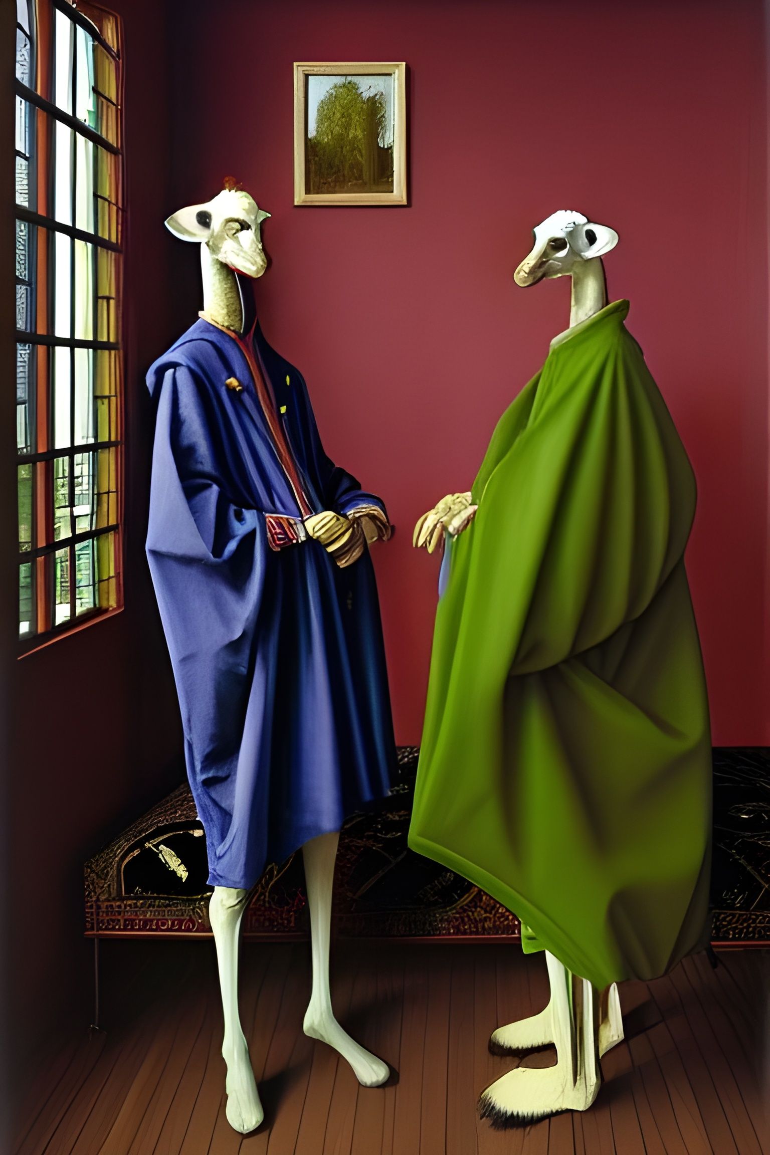 Anthropomorphic Giraffe Marriage Portrait in Renaissance Sty...