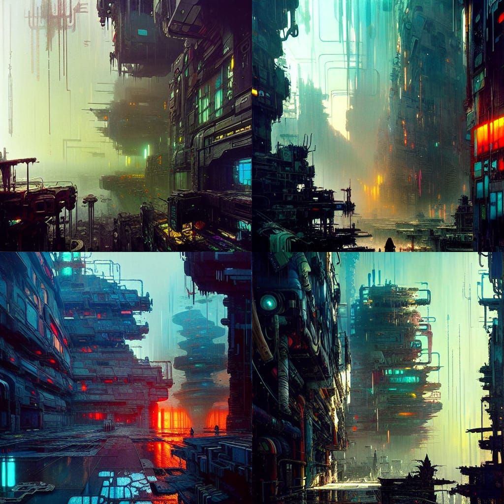 Surreal Cyberpunk Metropolis in a Futuristic Post-Apocalypti...