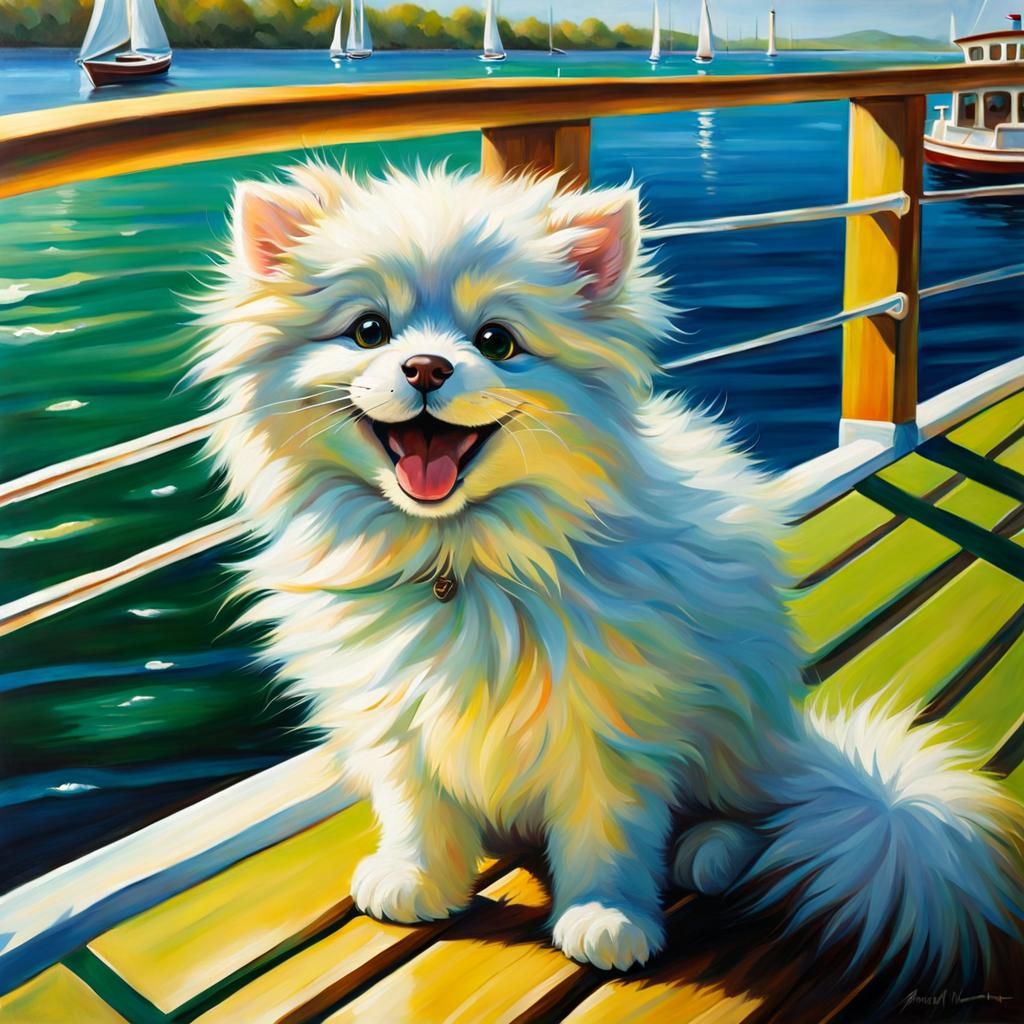 Fluffy Creature Plays Golf: Acrylic Painting