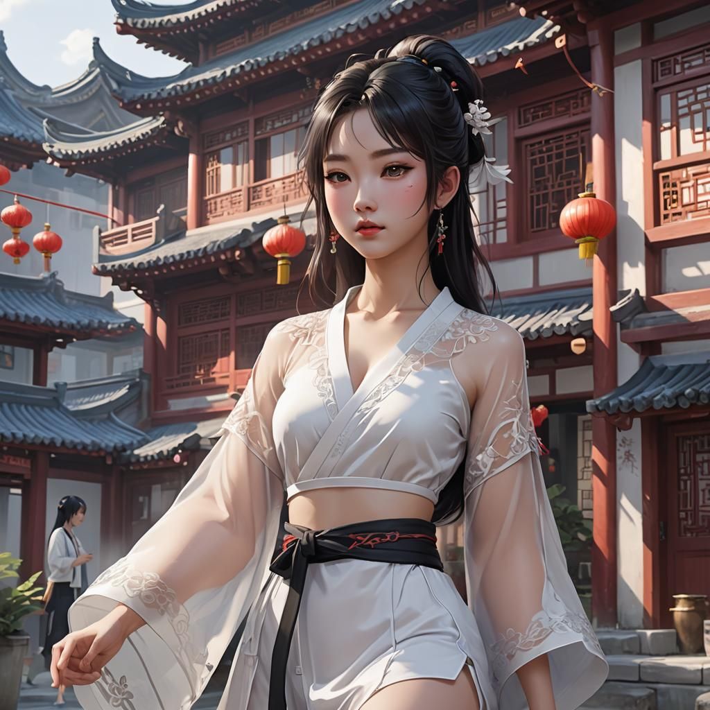 Chinese Girl in White: 3D Anime Art