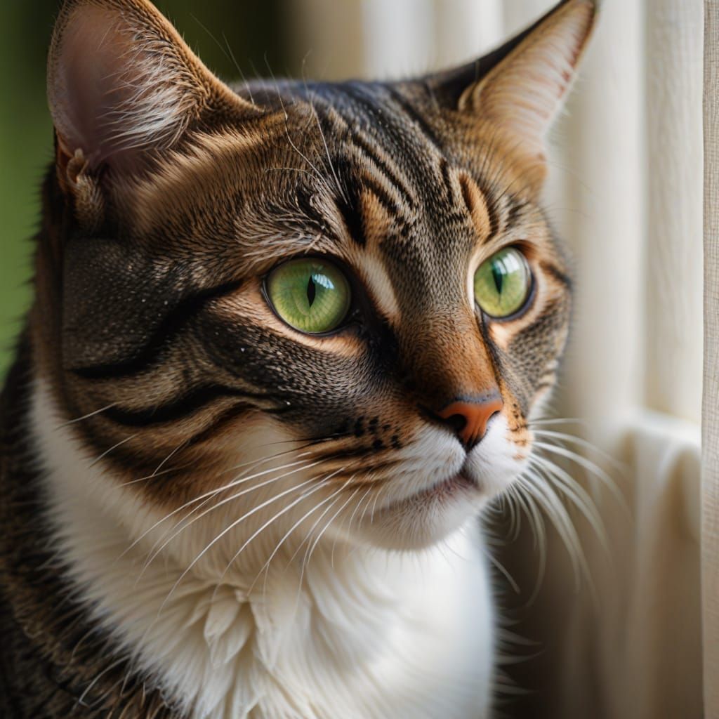 Tabby Cat's Green Eyes: Macro Photography
