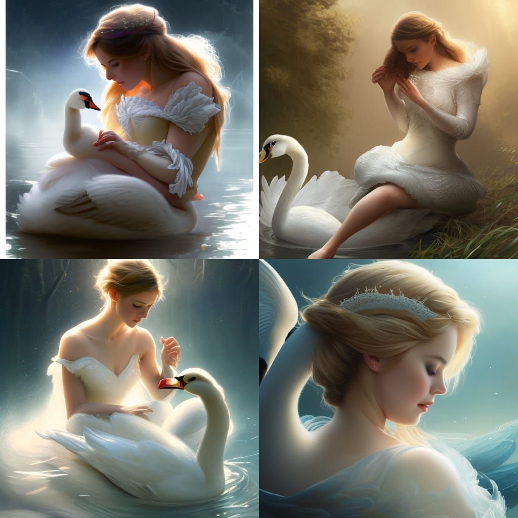 Swan Princess Portrait in Art Nouveau Style