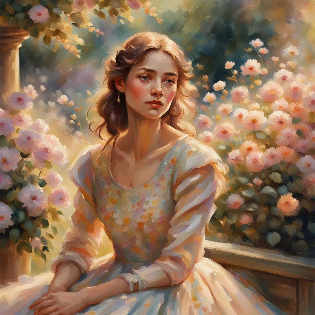 Impressionist Portrait of Woman in Garden