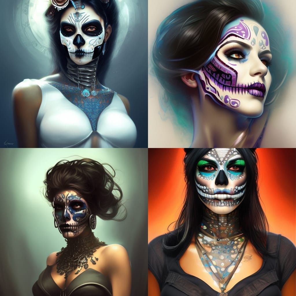 Cyberpunk Lady Katrina Portrait with Skull Face Paint