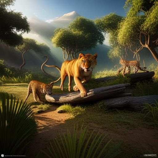 Lion, panther, leopard, tiger, stalking prey