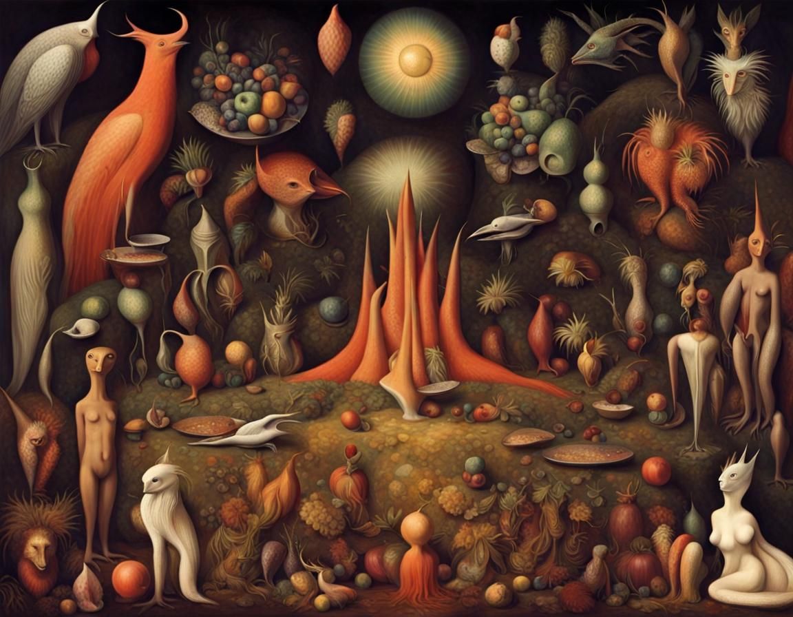 Surreal Dreamscape with Cats and Fungal Textures