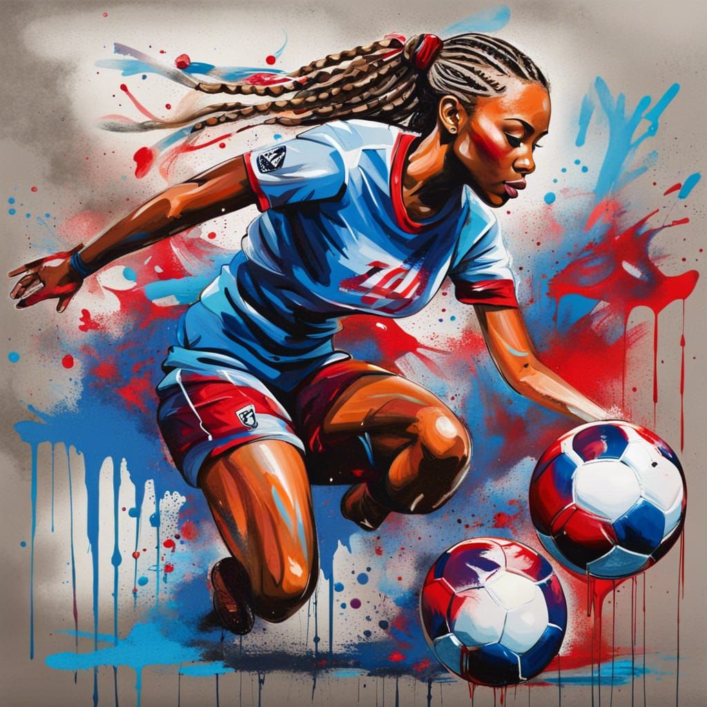 Dynamic Soccer Player in Graffiti Street Art