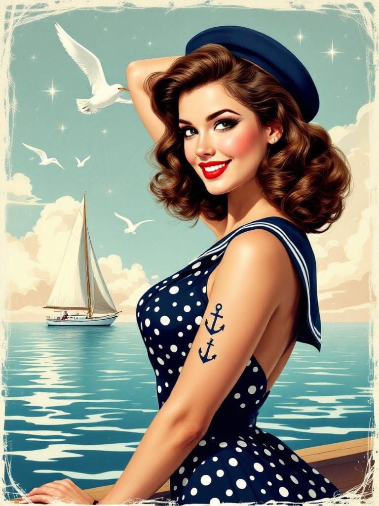 Vintage Sailor Woman in Polka Dots