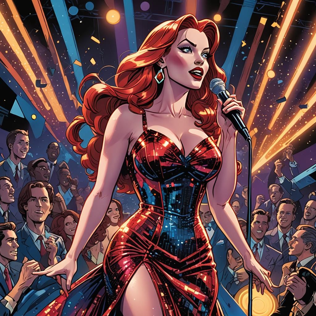 Semi-Realistic Comic Book Art of Jessica Rabbit in Spotlight
