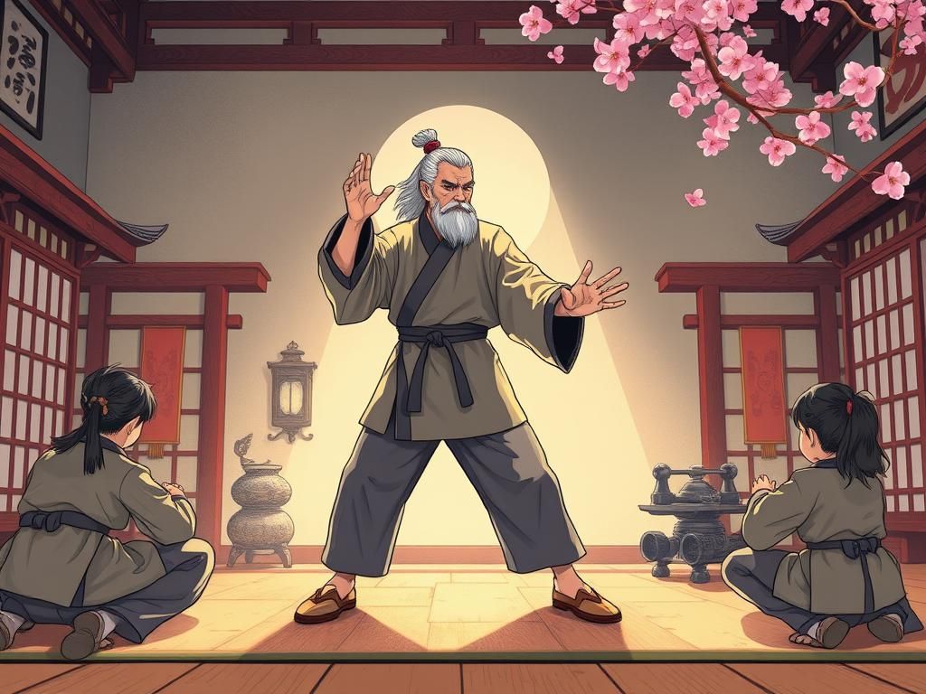 Kung Fu Master Demonstrates Technique in Comic Book Style