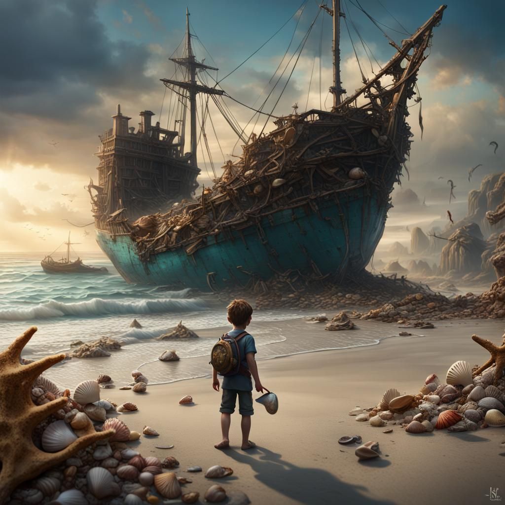 Boy Finds Shipwreck Treasures: Matte Painting