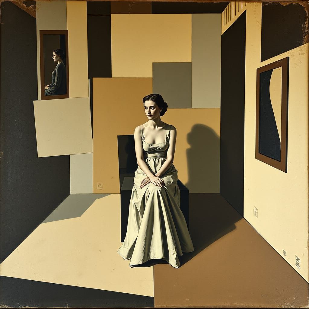 Woman in Room: A Cubist-Style Composition