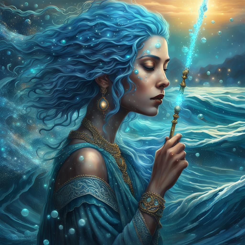 Water Woman with Pearl Staff in Fantasy Art