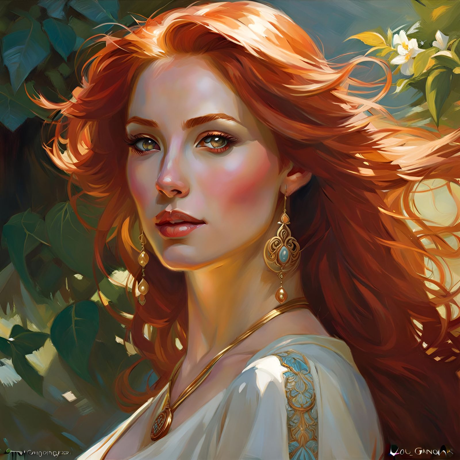 Confident Redhead Woman Portrait in Fantasy Art Style