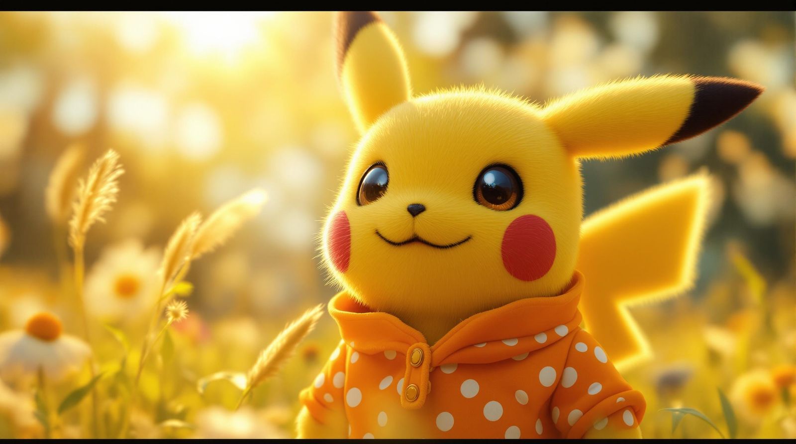 Vibrant Closeup of Pikachu in Colorful Polka-Dot Attire
