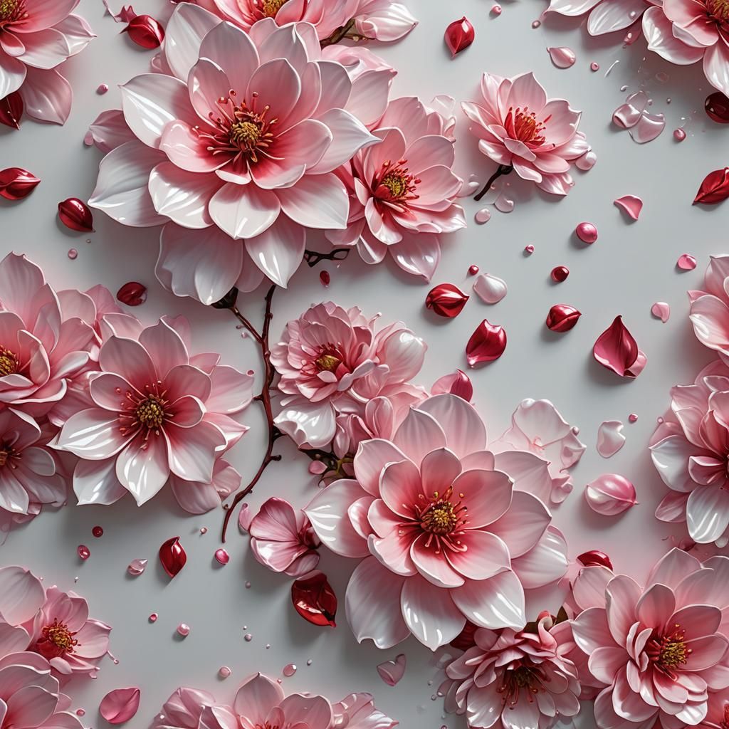 Luminous 3D Pink, Red, and White Floral Rendering