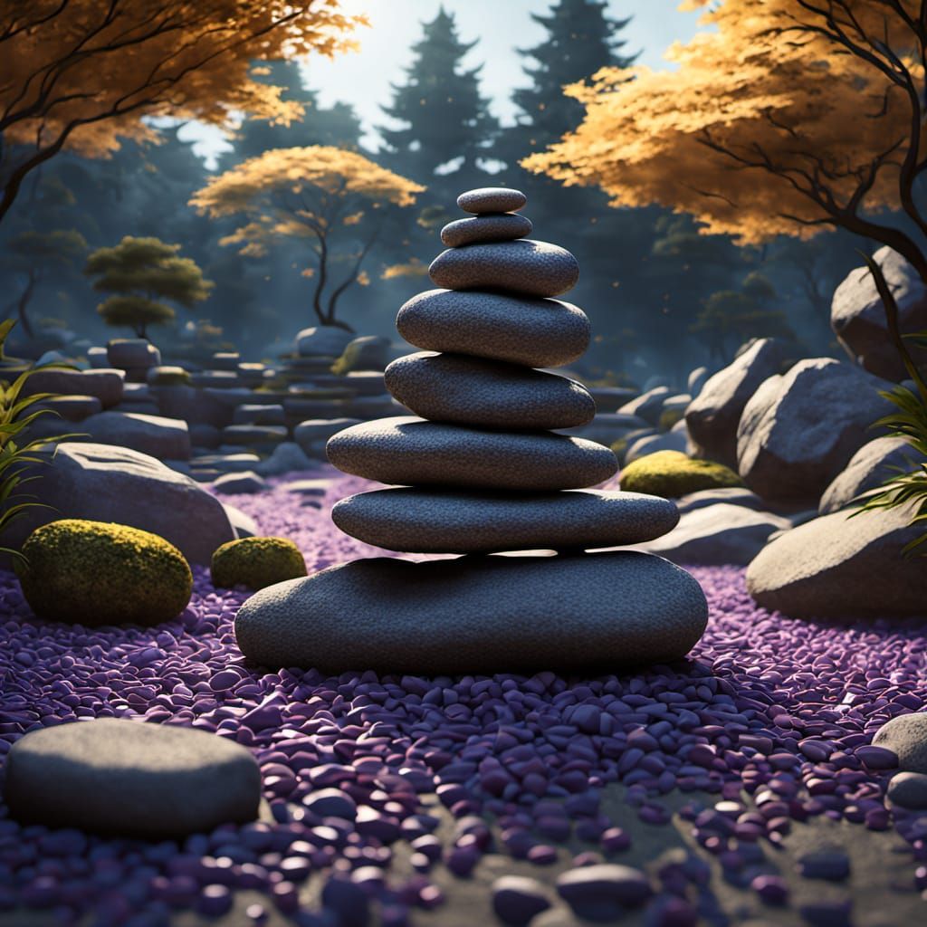 Ethereal Japanese Rock Garden Masterpiece in Dark Fantasy St...
