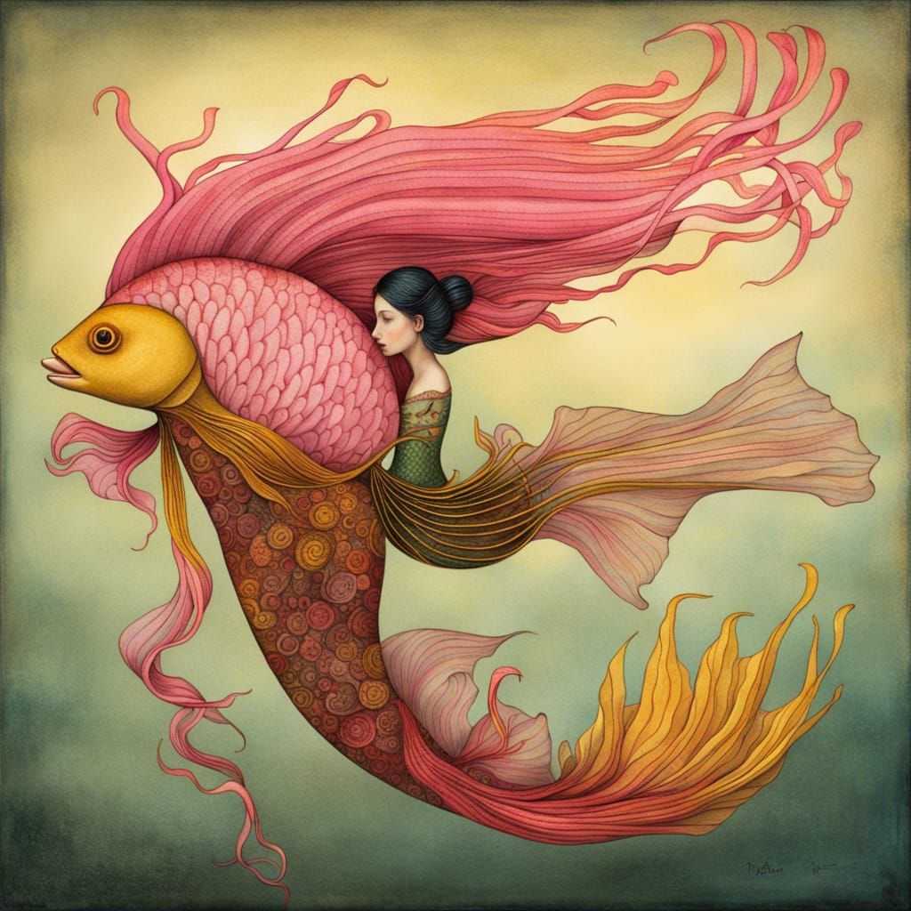 Betta Fish Mermaid in a Surrealist Style