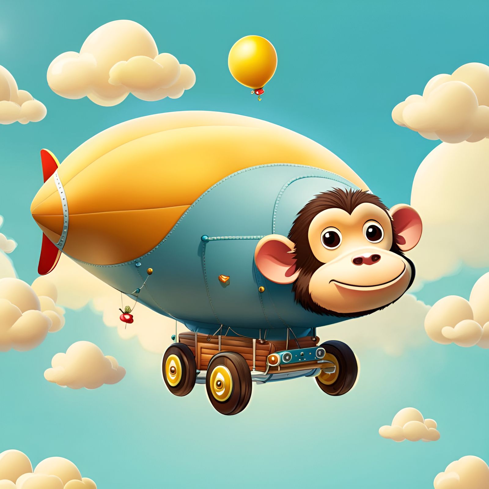 Charming Chimp Blimp Soaring on Sunny Day