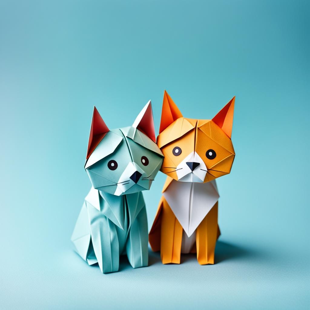 Sisters as Cat and Dog in Origami Style