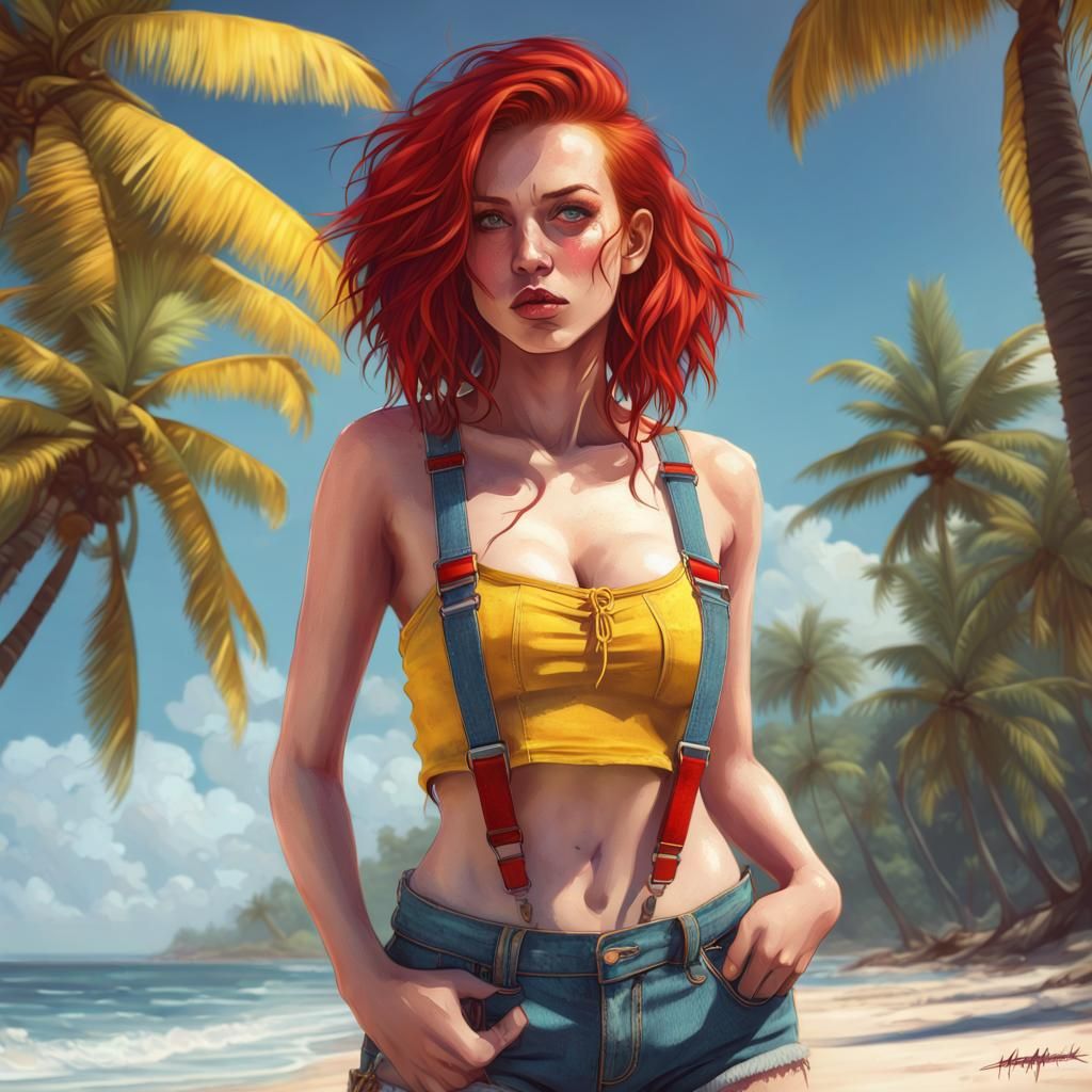 Mystic Punk Girl Portrait on Tropical Beach