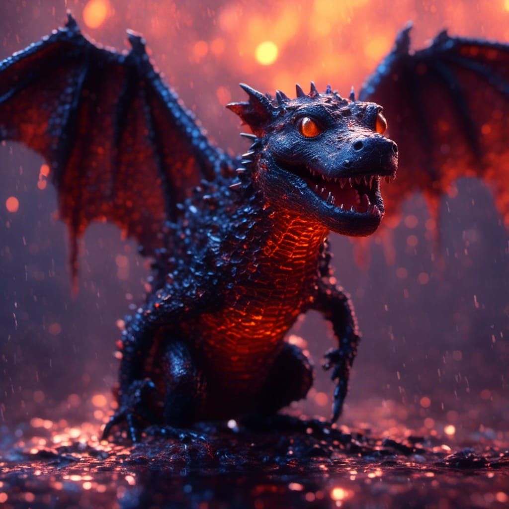 Glowing Crocodile Bat Hybrid in Liquid Darkness