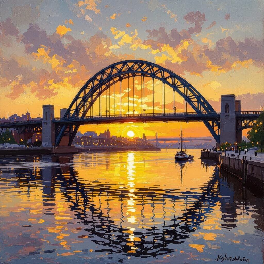 Wearmouth Bridge at Sunset in Impressionist Style