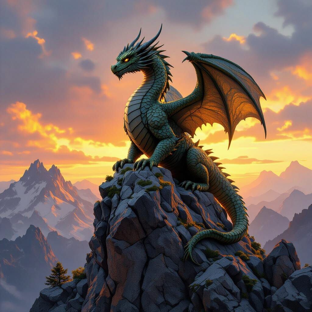 Majestic Stone Dragon at Sunset