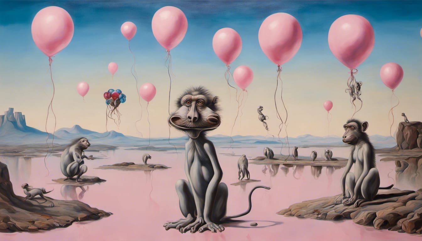 Surreal Baboons and Balloons in Dali Style