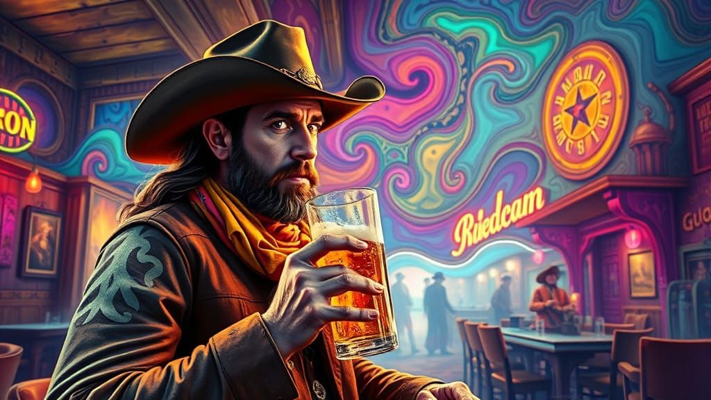 Psychedelic Western Saloon with Supercute Cowboy