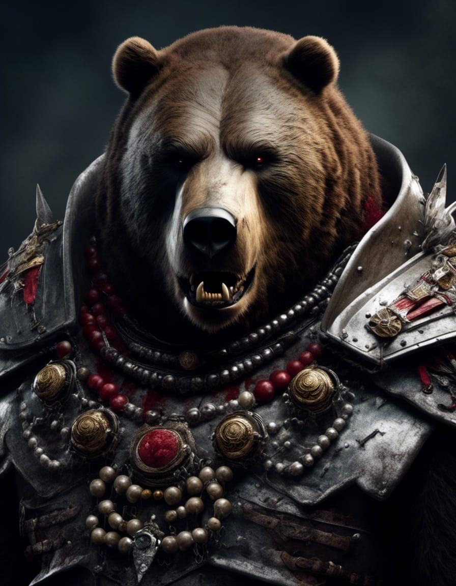 Creepy Zombie Bear Robot Portrait in Horrorcore Style