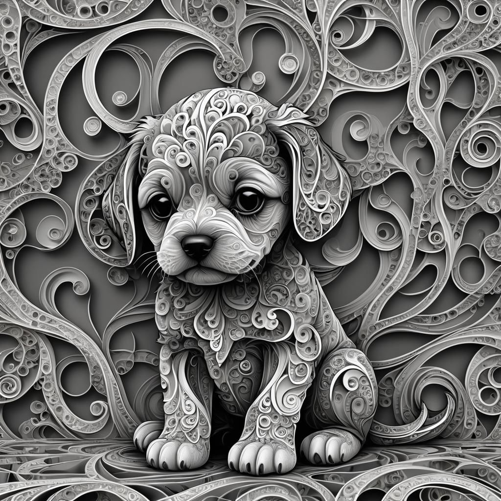 Sad Puppy in Abstract Vector Fractal Style