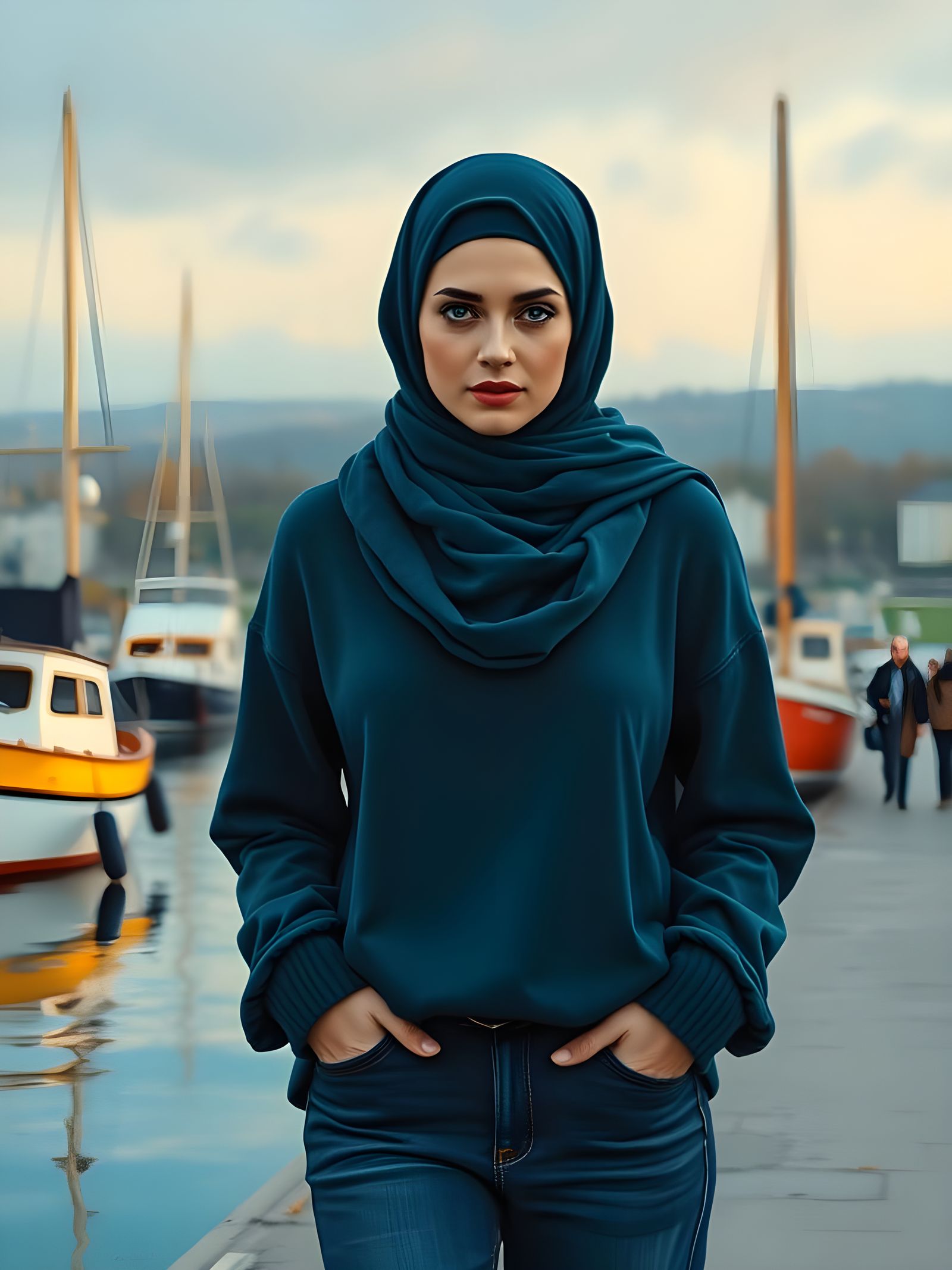 Swedish Woman in Hijab Walking at Harbour