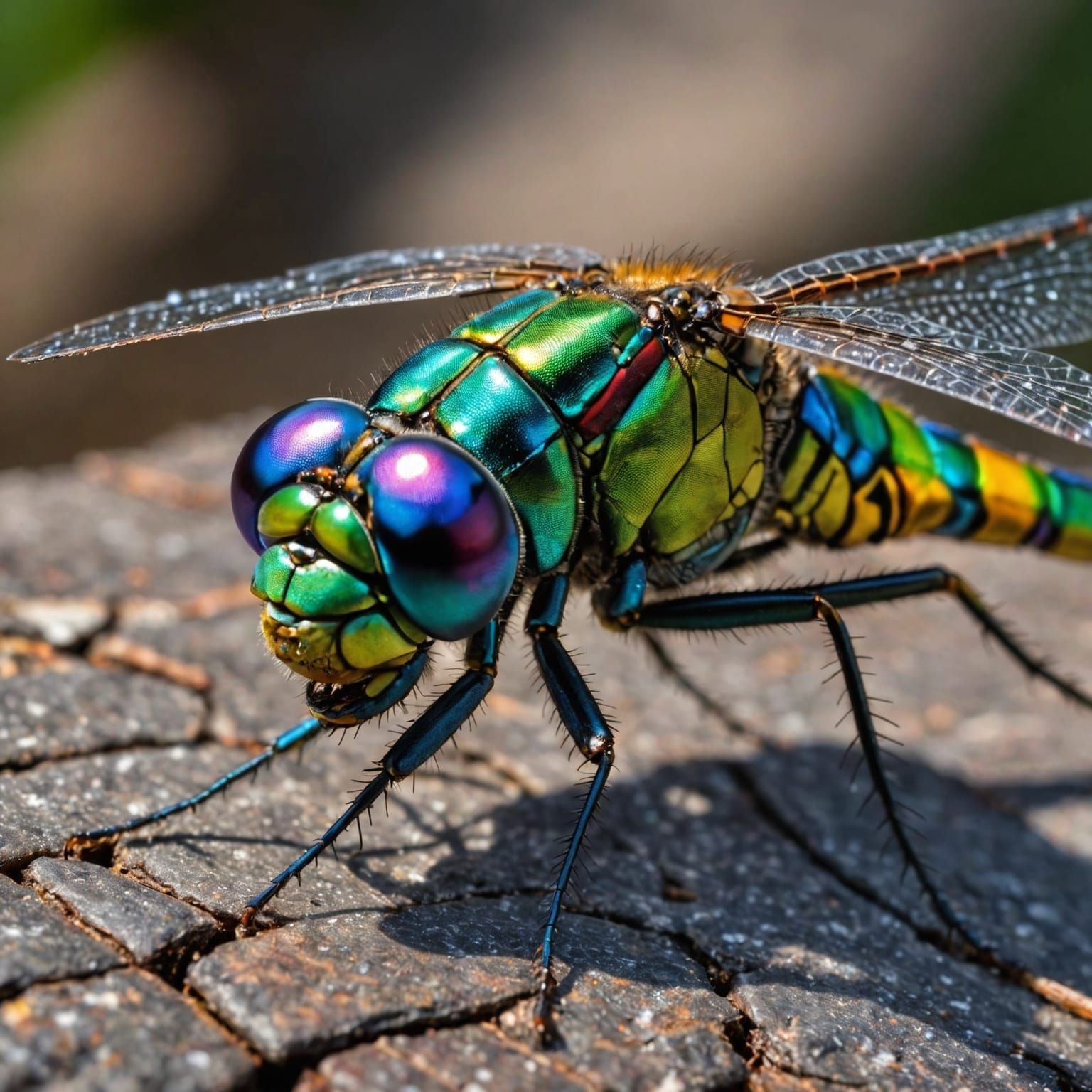 Rainbow Dragonfly-Bug Hybrid with Six Eyes