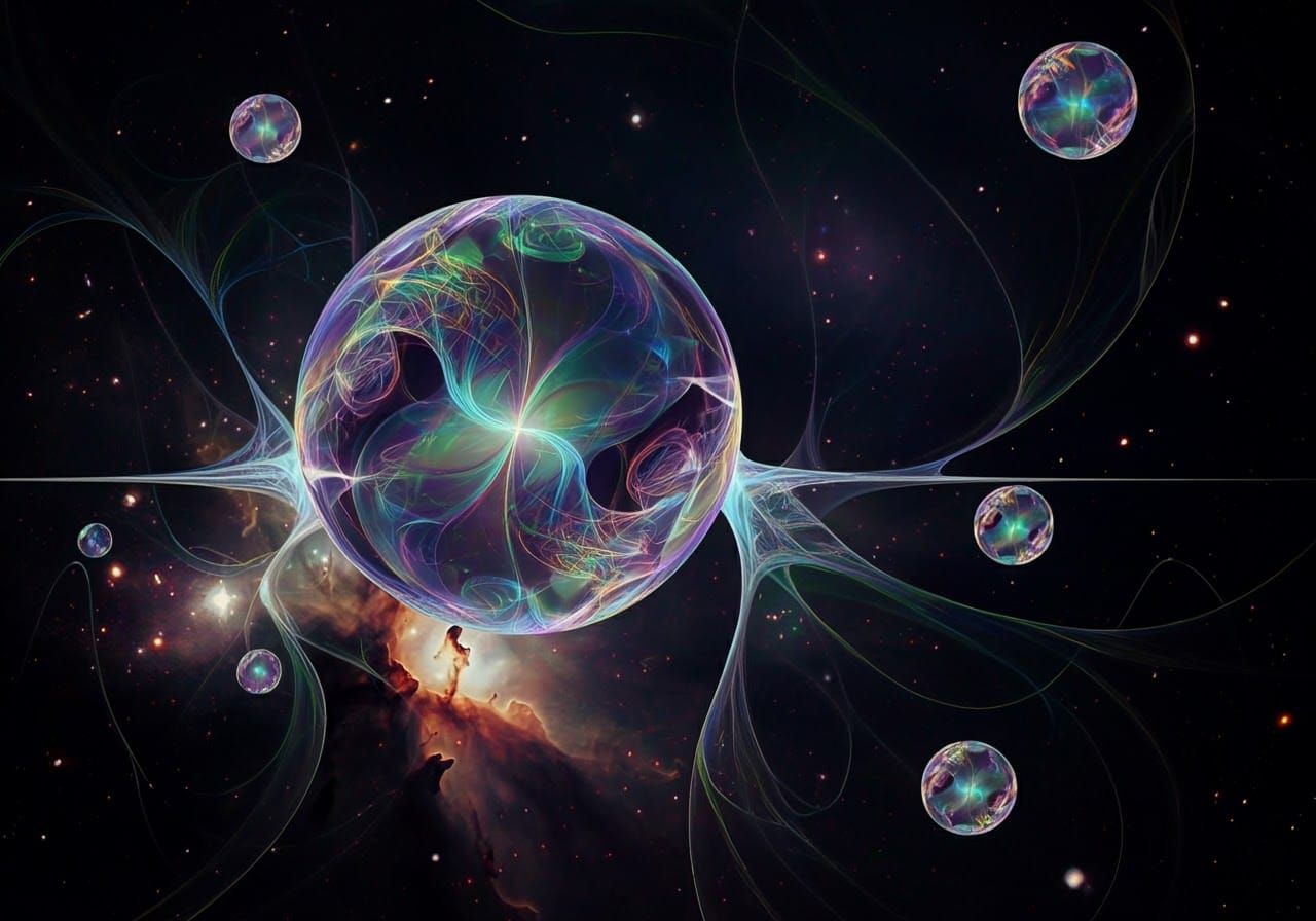 Iridescent Orbs in Space: Zentangle-Inspired Cosmic Art