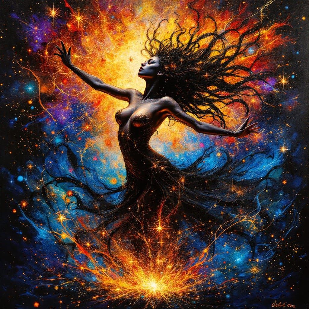 Black Magic Woman in Vibrant Kirlian Aura