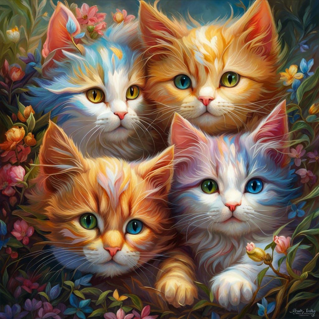 Cute Cats and Beautiful Flowers