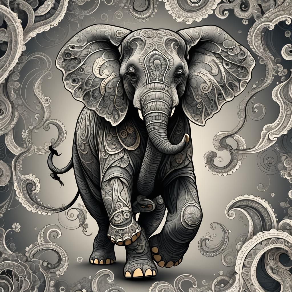 Elephant Running with Shoes in Abstract Style