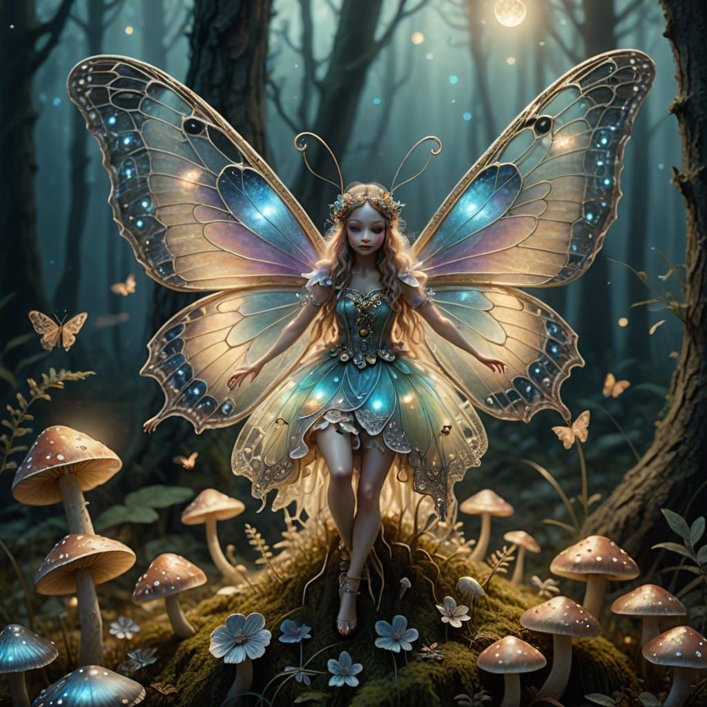 Enchanting Fairy Moth in Moonlit Forest
