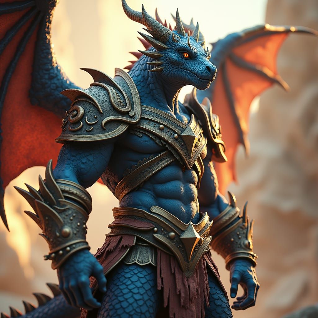 Heroic Dragonborn Barbarian in a Fantasy Realm