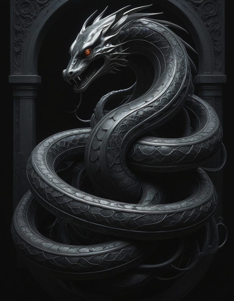 Dark Biomechanical Lotus Temple in Woodcut Style