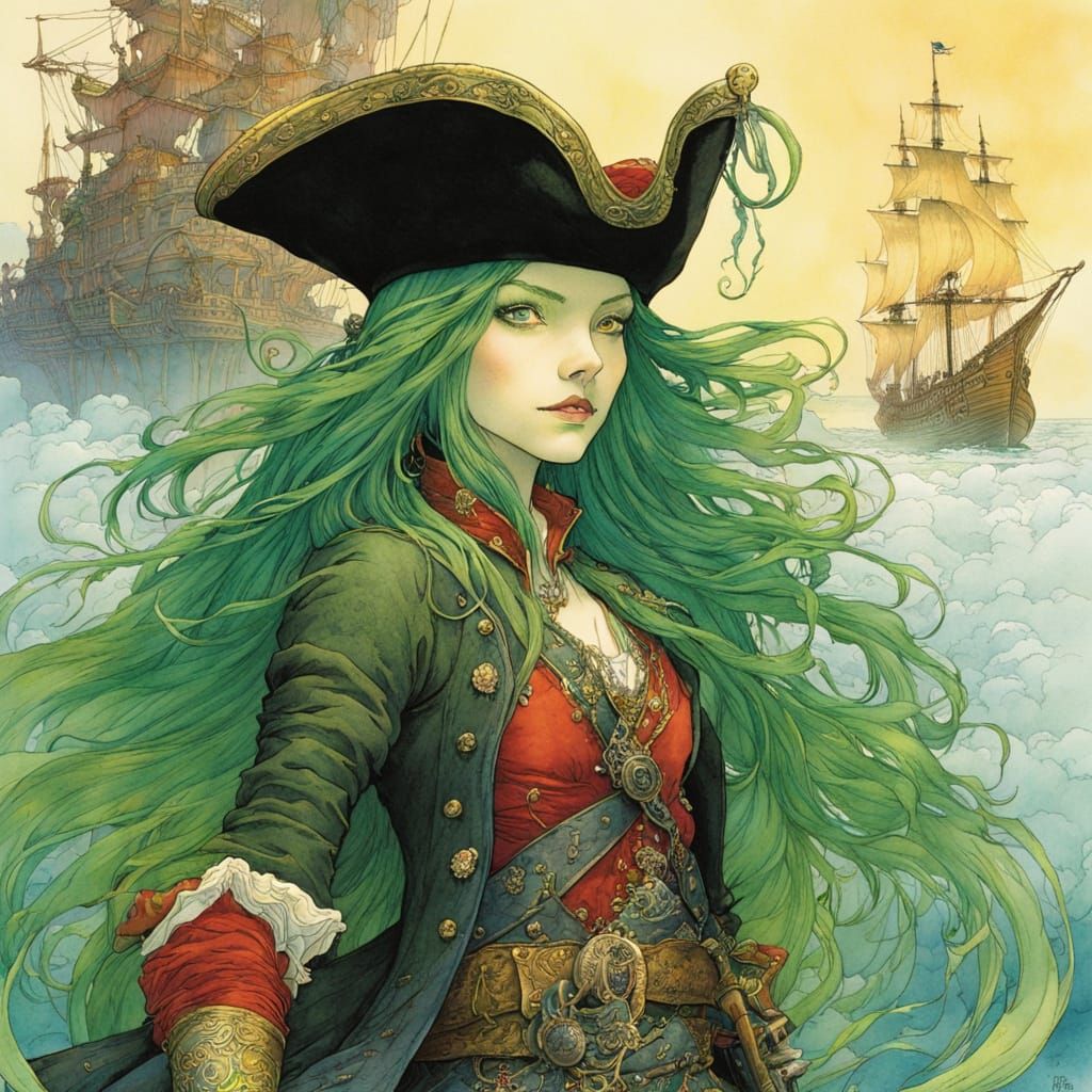 Ethereal Pirate Queen in Vibrant Watercolour