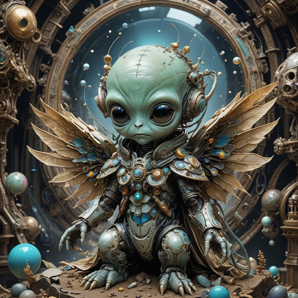Cute Alien Angel Portrait in Digital Circlism